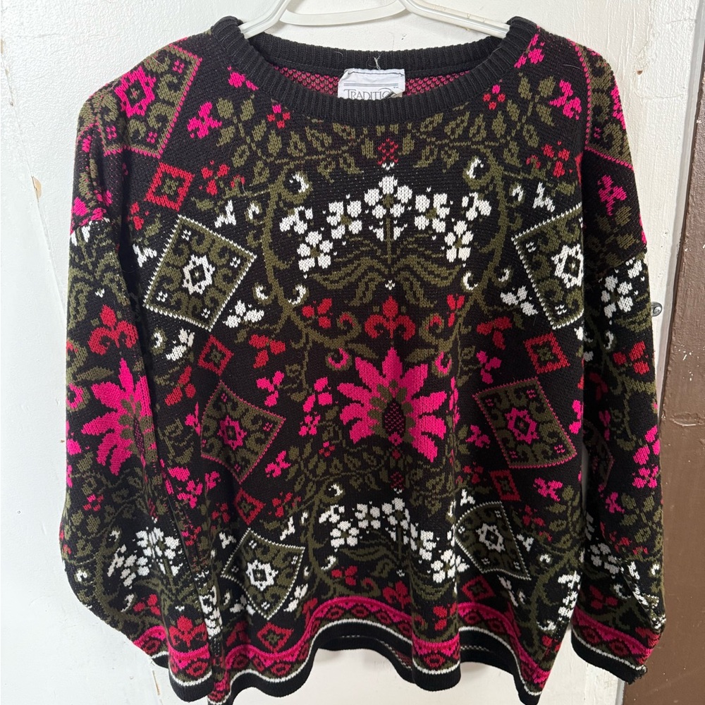 Sears Black and Pink Patterned Sweater